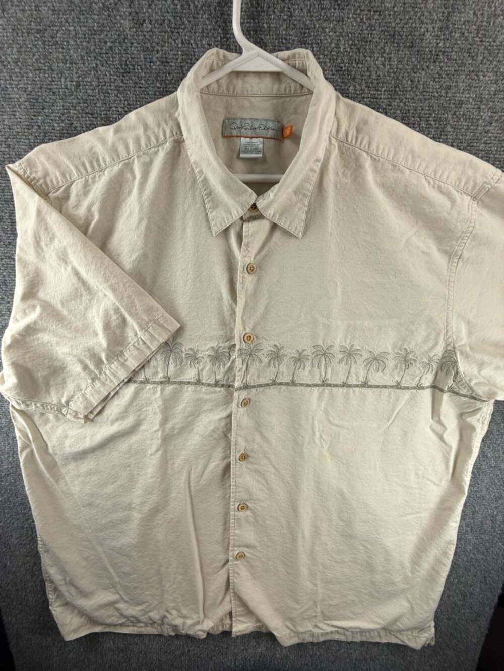 Quiksilver Graphic Print Short Sleeve 2XL Comfort Beige Shirt Button Up Casual